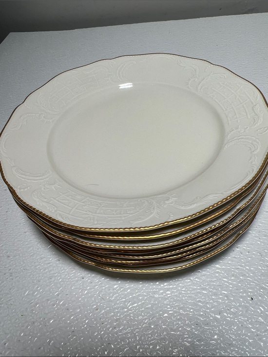 Vtg Rosenthal Germany Embossed Sanssouci Ivory Salad Plate Gold Trim Set of 8